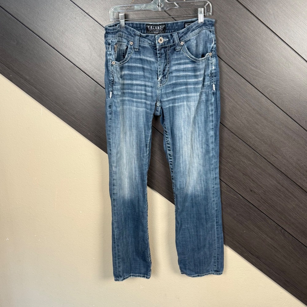 Salvage Supply Co Men's 32x31 Jeans Blue Straight Leg Y2K Embroidered Denim